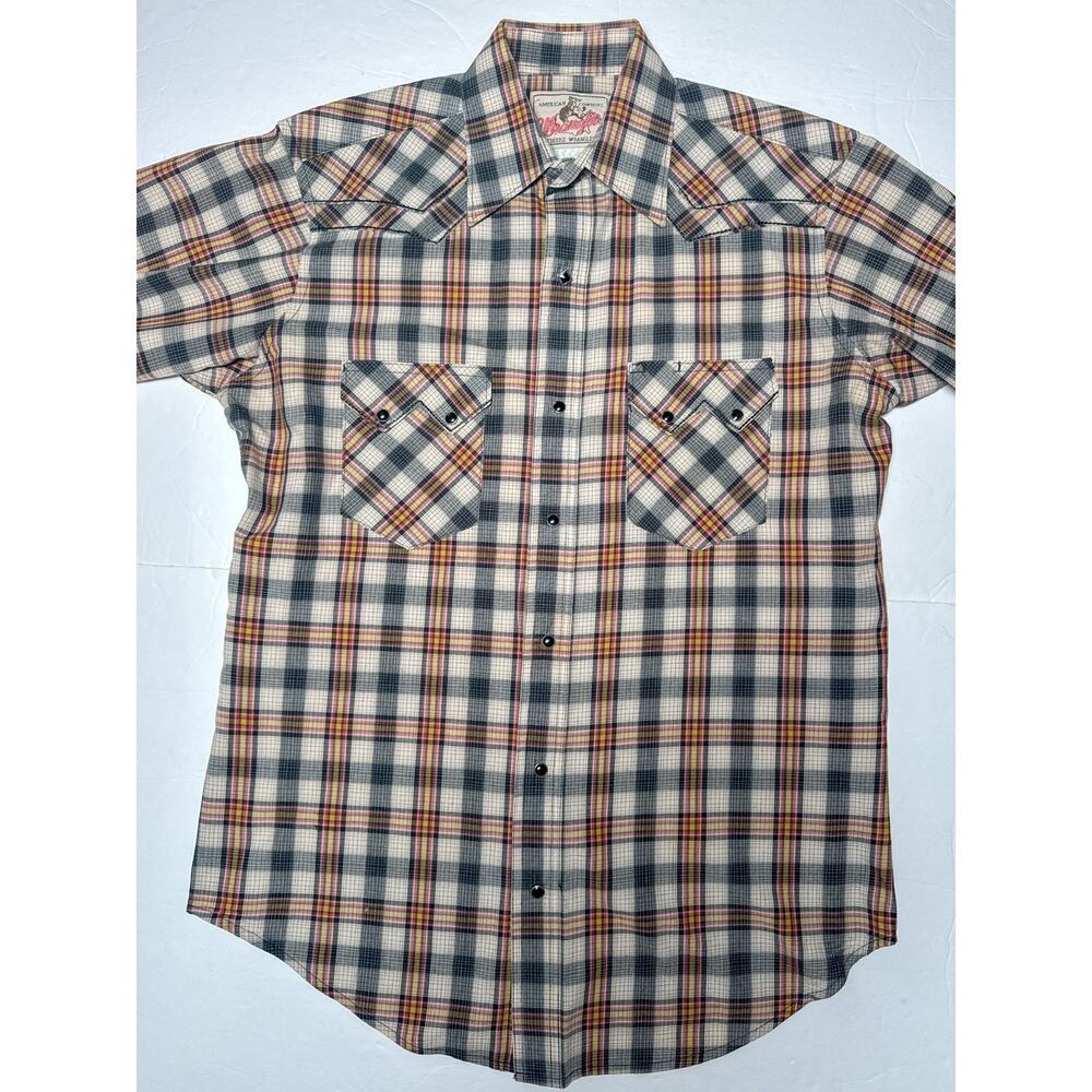 Vintage Wrangler Western Pearl Snap Shirt Plaid Cowboy Mens M - Picture 4 of 16